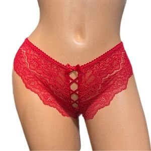 Victorias Secret Dream Angels Sexy Lace up Crotchless Cheekini panty Red Medium